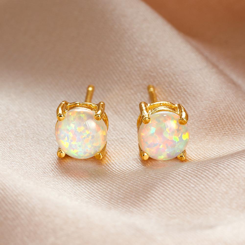 Opal Stud Earrings with Golden Plating - Perfect for Female